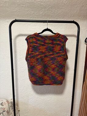 Multicolor Crochet Knit Vest - Women's Sleeveless Sweater